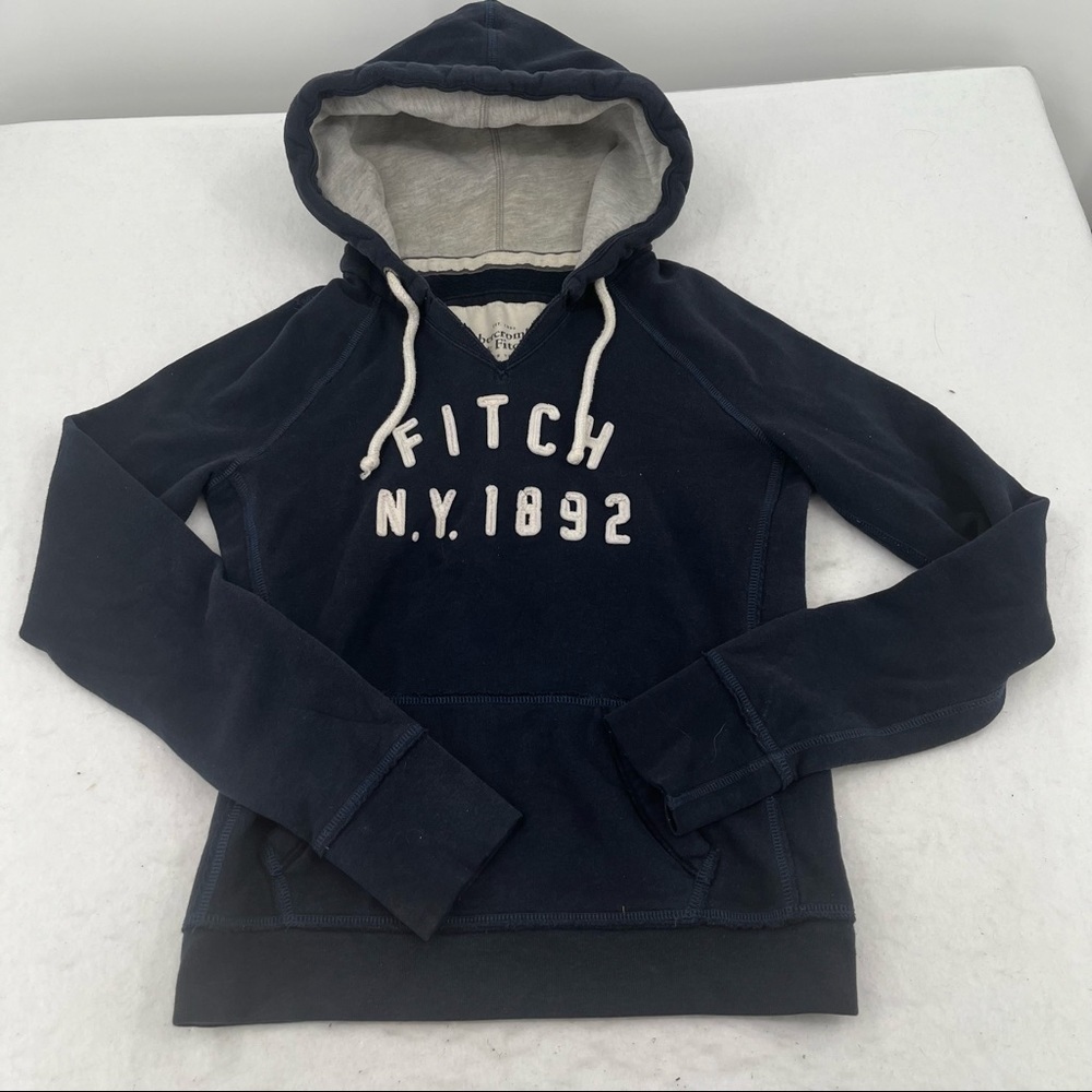 ABERCROMBIE & FITCH Navy Logo Hooded Sweatshirt size: Medium - Picture 1 of 7